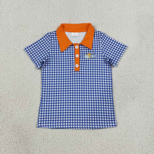 Fall Pumpkin embroidery print boys short sleeve pullover shirt