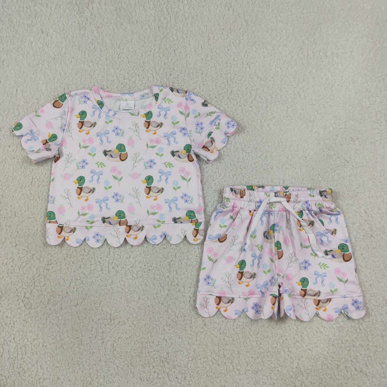 Mallard duck short sleeve top matching shorts girls summer outfit