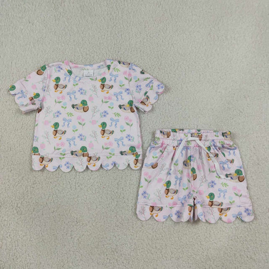 Mallard duck short sleeve top matching shorts girls summer outfit
