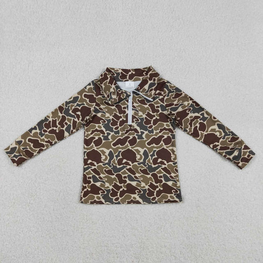 Brown camouflage boy long sleeve pullover top