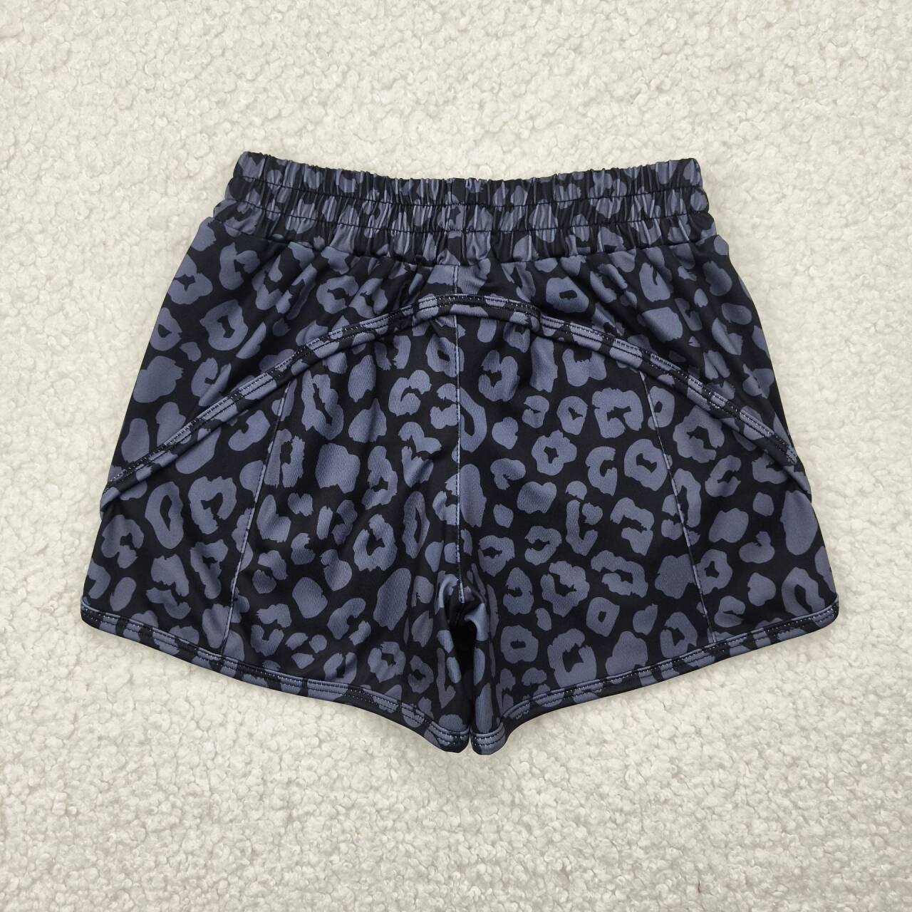 Kids black leopard summer yoga shorts