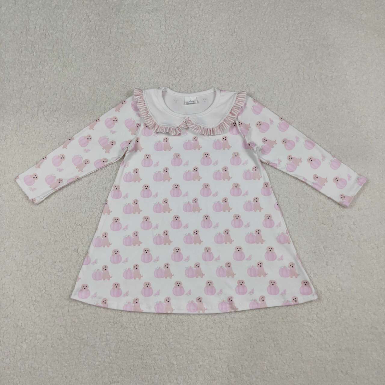 Baby girls Pink pumpkin dog print long sleeve dress