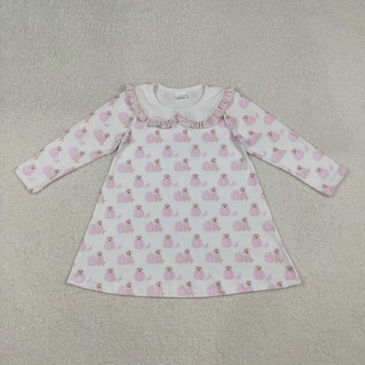 Baby girls Pink pumpkin dog print long sleeve dress