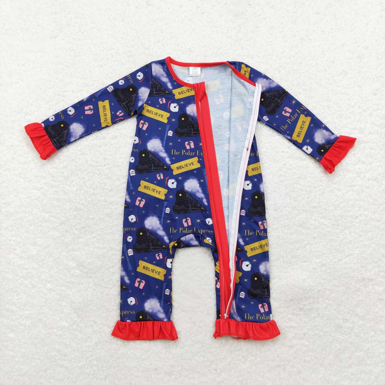 Infant baby girls wholesale christmas train bamboo zip romper