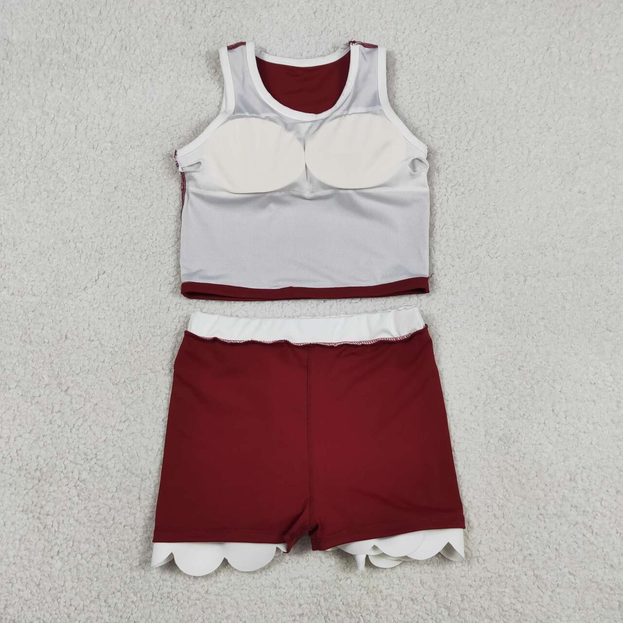 Wine red yoga top matching skorts girls summer outfit