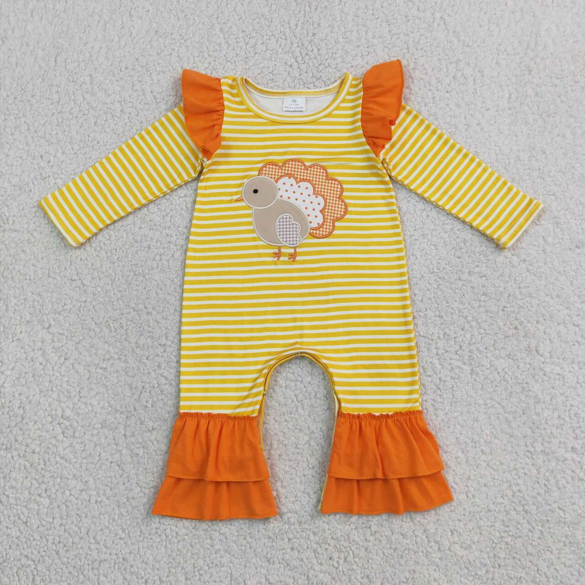 Toddle baby girl thanksgiving turkey embroidery design romper