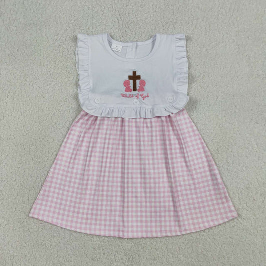 Easter cross embroidery design girls summer dress