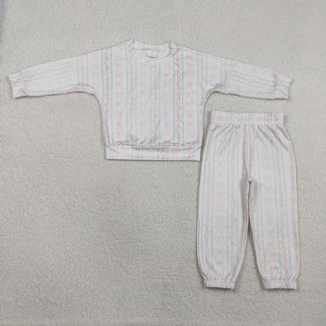 Pink bow top matching pants girls pajama set outfit