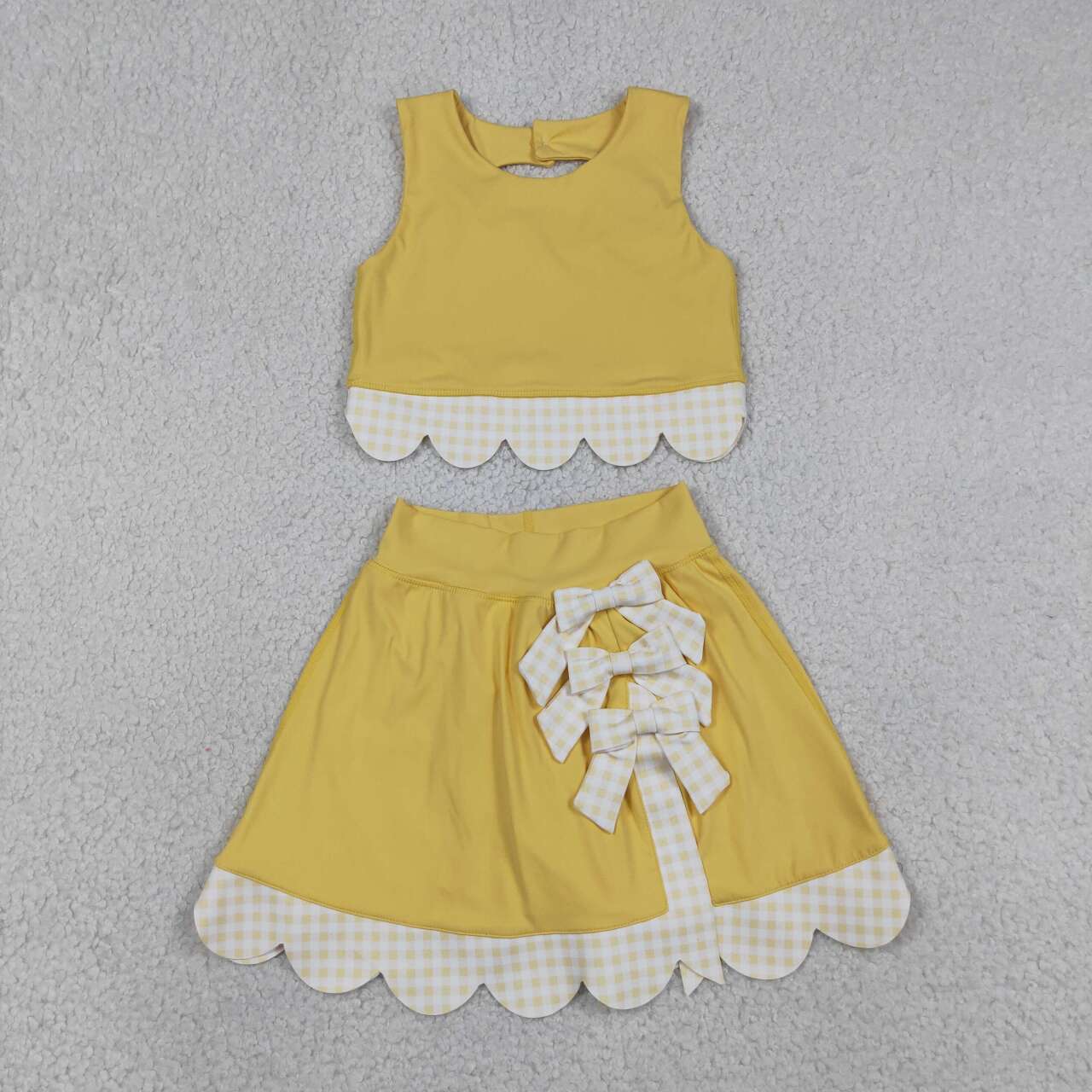 Yellow tank top matching skirt girls summer active wear yoga outfit