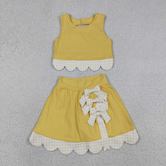 Yellow tank top matching skirt girls summer active wear yoga outfit