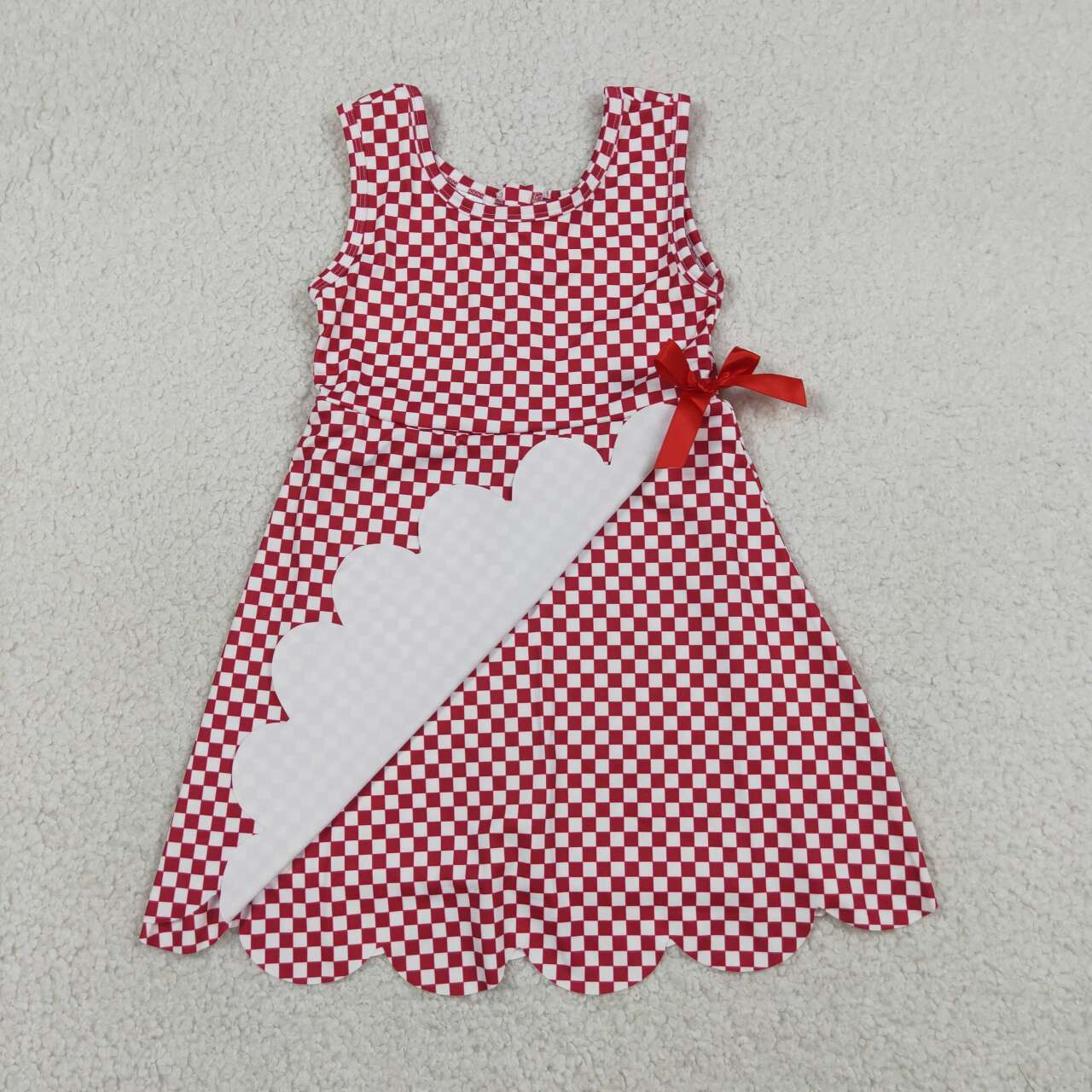 Red plaid design girls summer active yoga dress