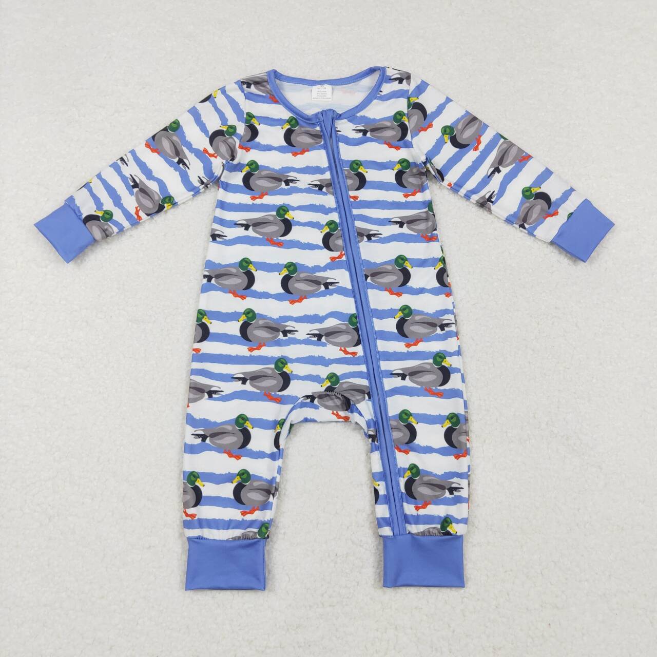 Toddle baby boy mallard duck stripes bamboo zip romper