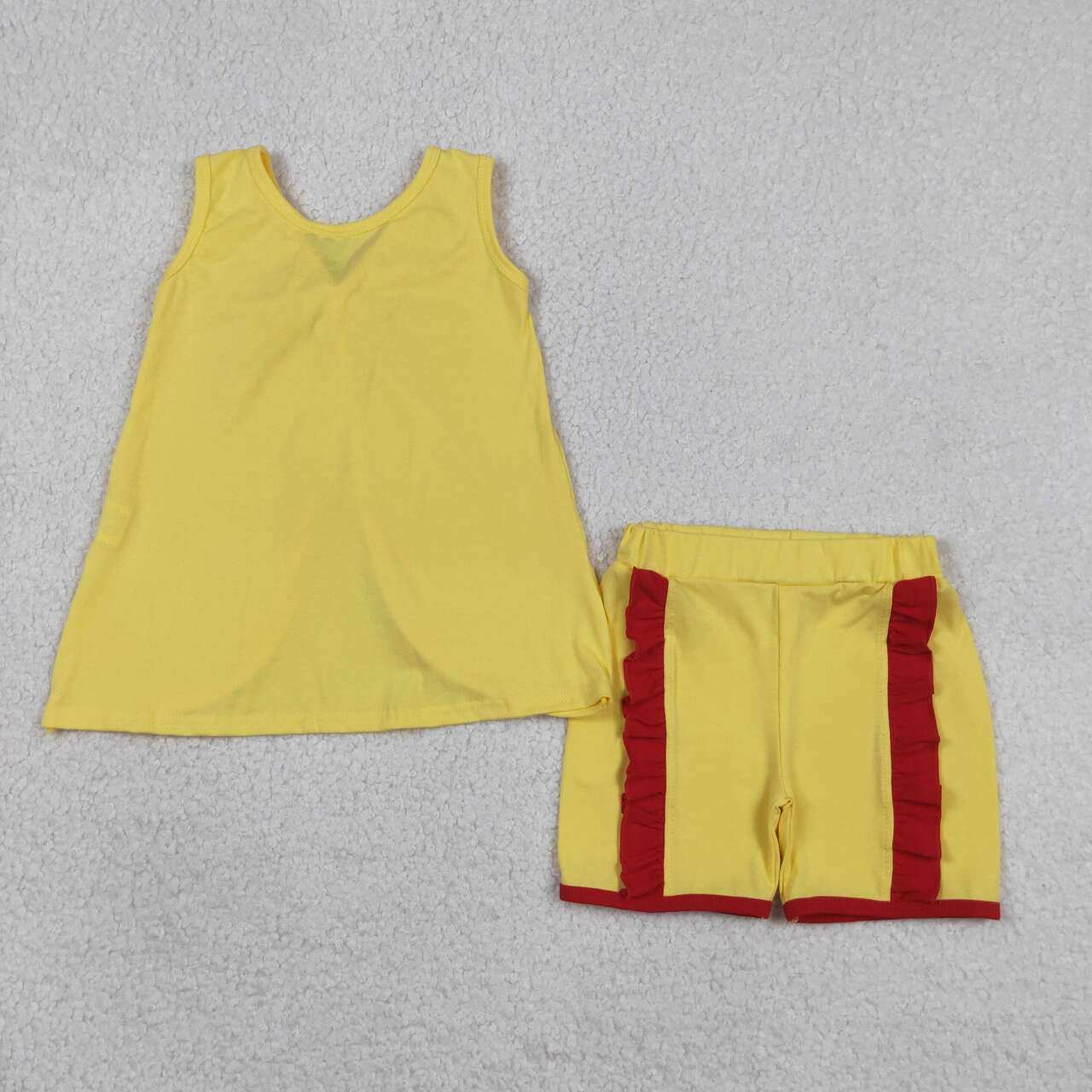 Yellow tank top matching shorts girl summer outfit