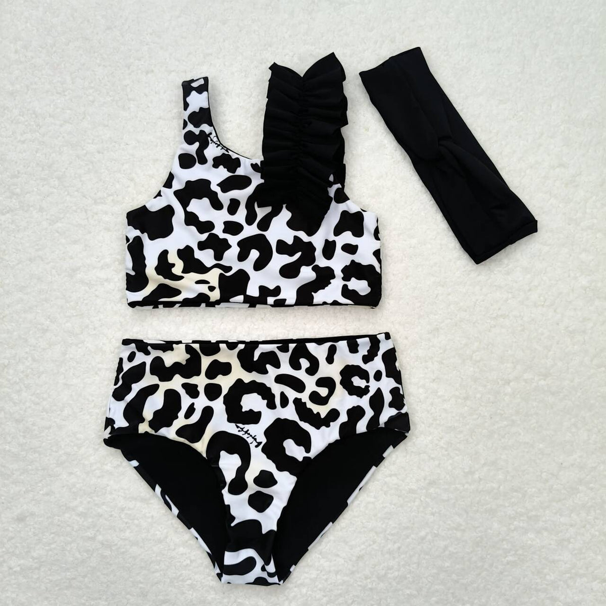 Bathing Leopard toddle girls black leopard bathing suit headband 3pcs set ...