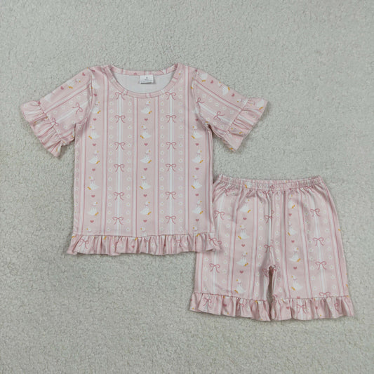Goose pink bow top matching shorts girls summer outfit