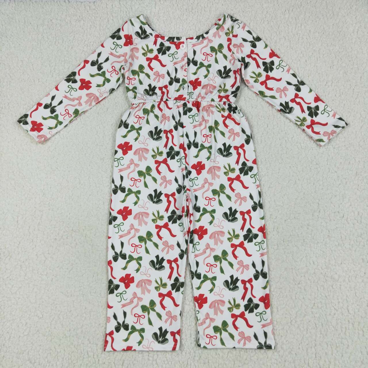 Toddle girls Christmas green red bow jumpsuit