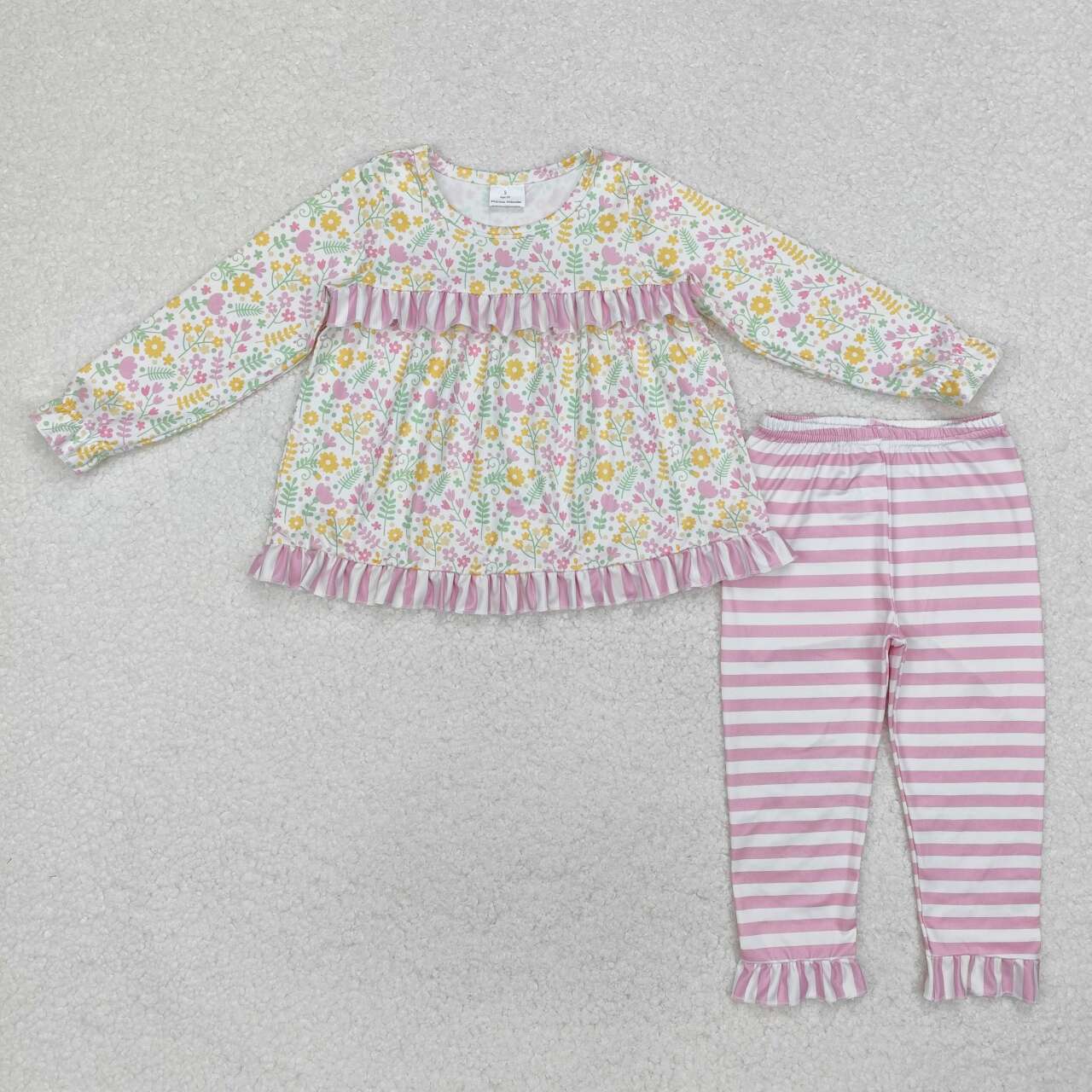 Infant baby girls pink yellowe blue flower print long sleeve clothing set