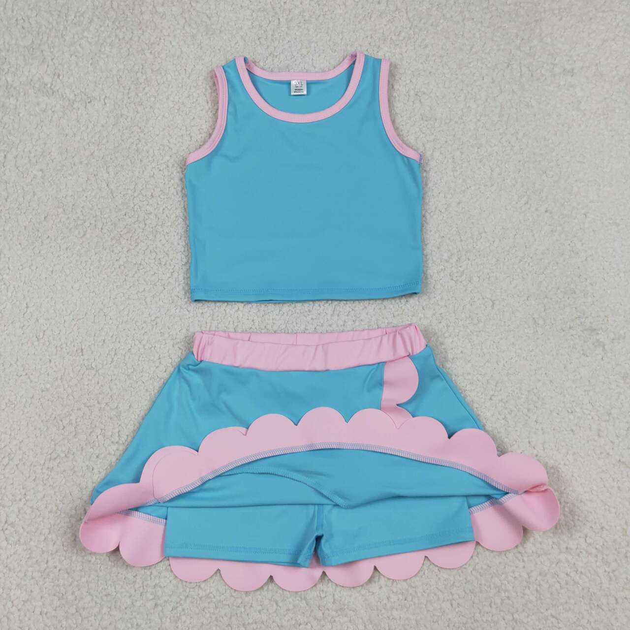 Sky blue yoga top matching skorts girls summer outfit