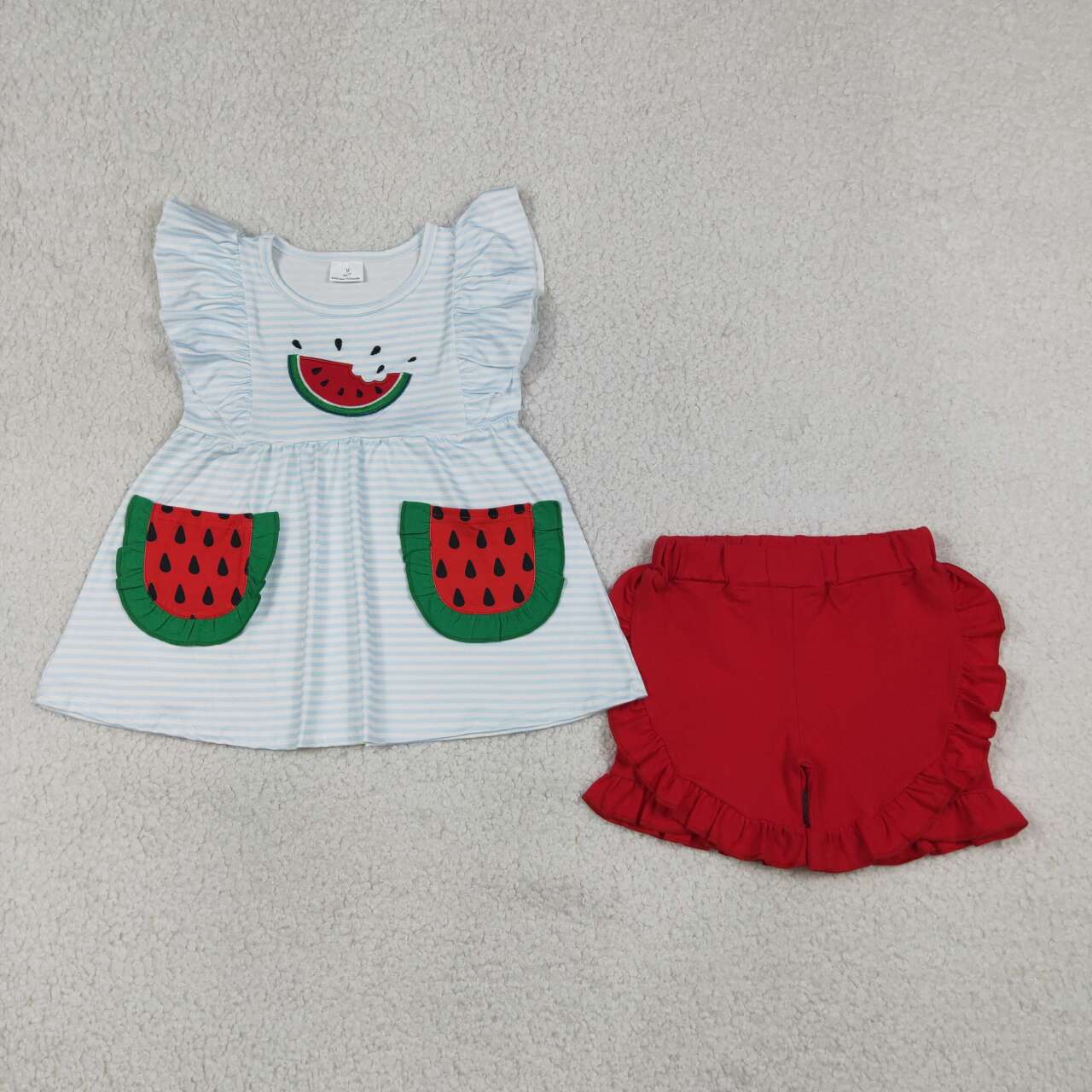 Embroidery Watermelon top matching shorts toddle baby girl outfit