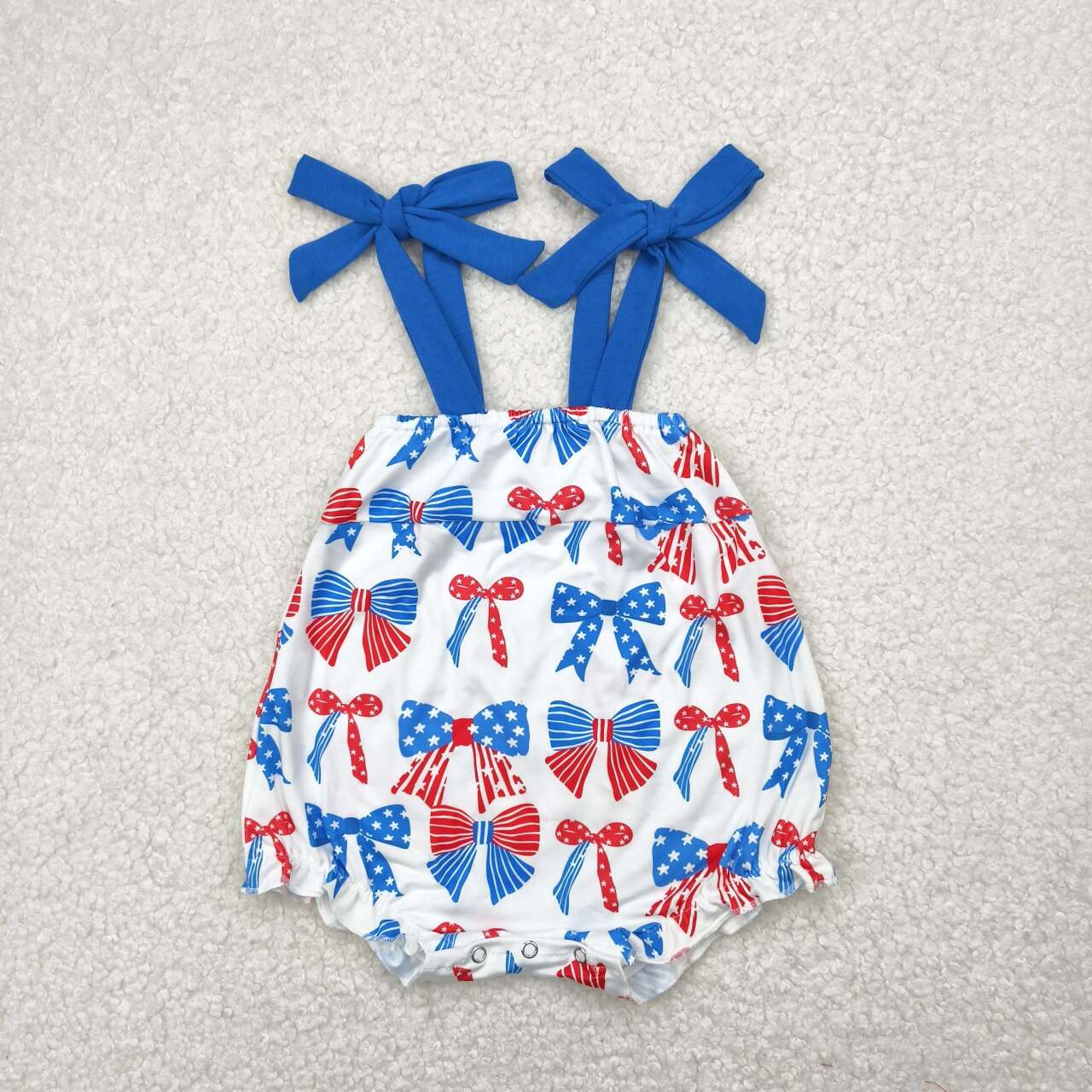 Baby girls July 4th red blue bow  romper