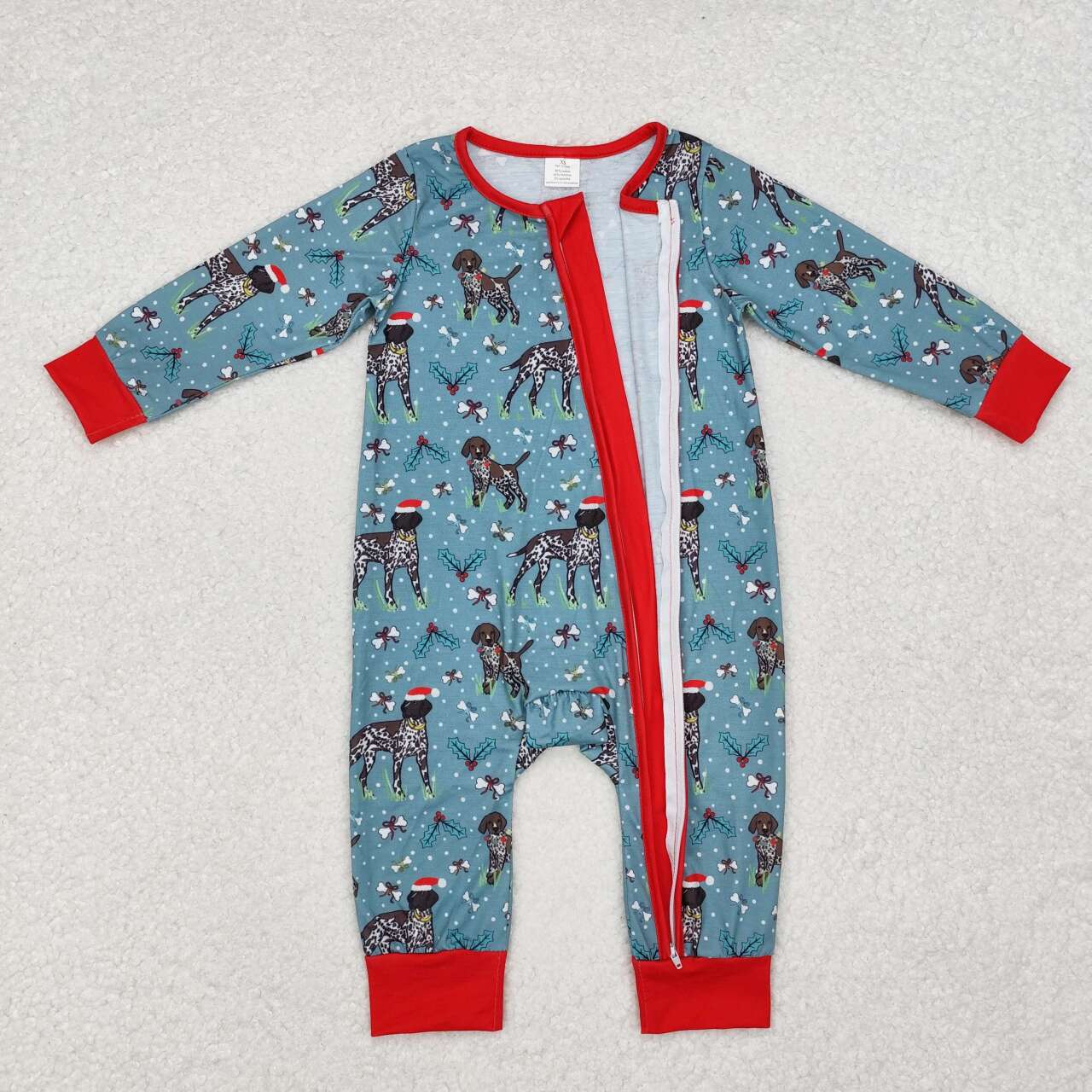 Toddle baby boy Christmas dog long sleeve bamboo zip romper