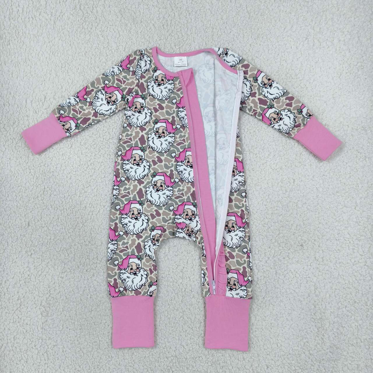 Christmas santa claus girls long sleeve zip romper