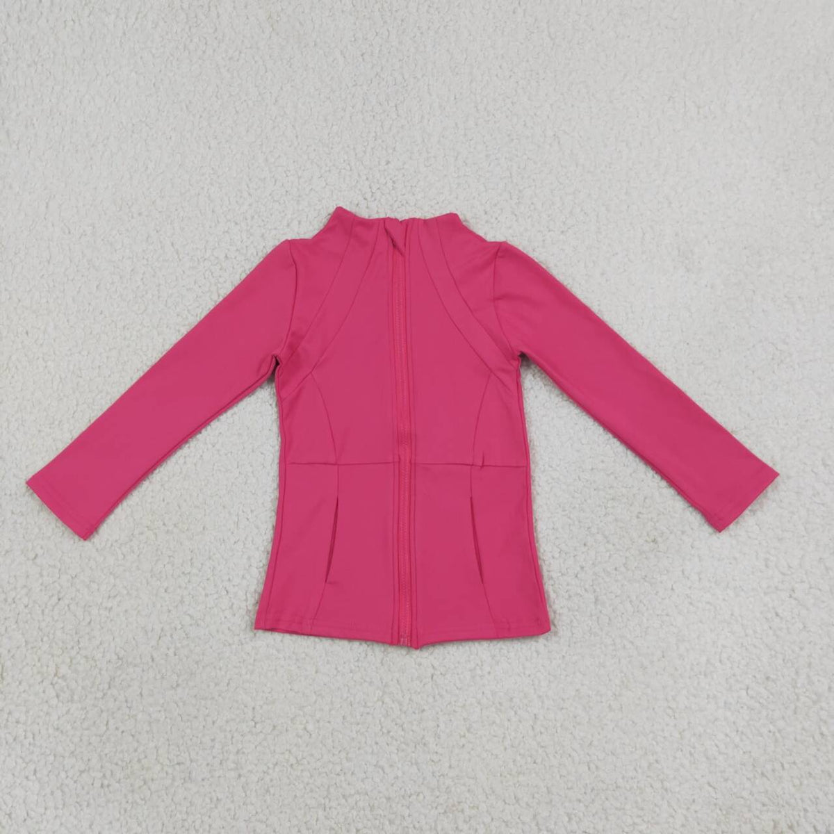 Hot pink color kids girls long sleeve zip pullover yoga top
