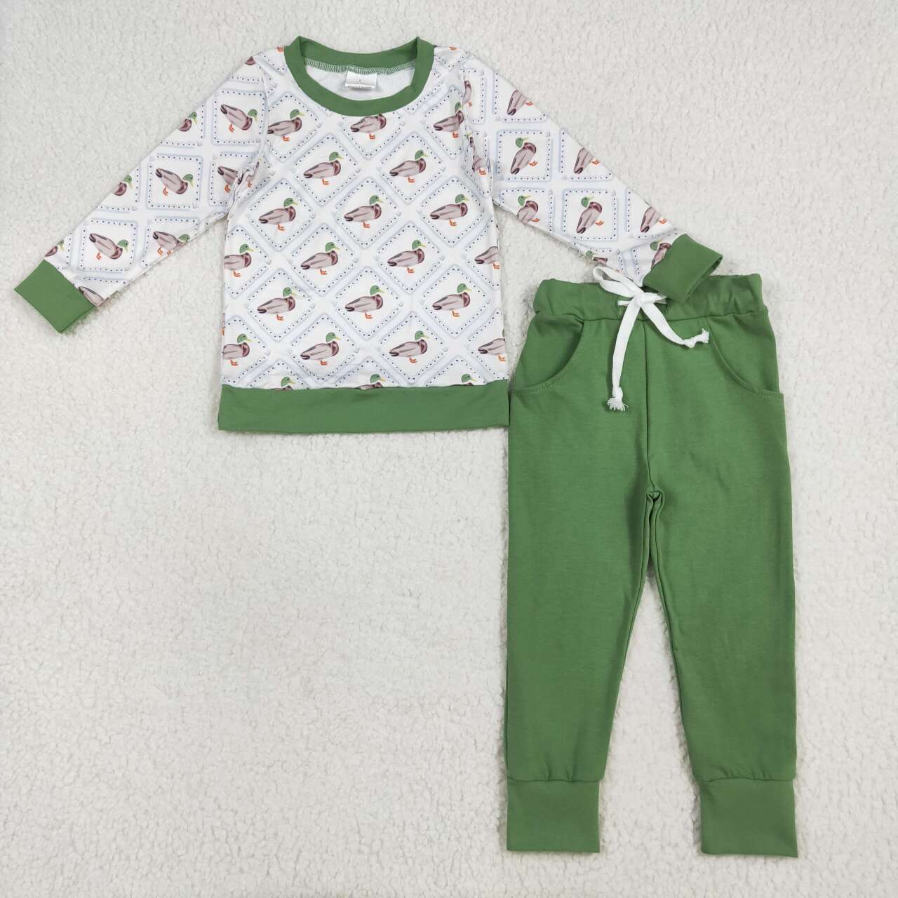 Mallard duck top green pants baby boy long sleeve outfit