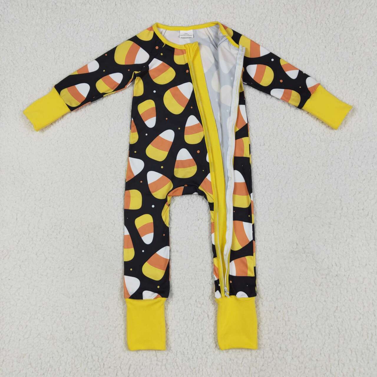 USA SHOP Halloween candy corn long sleeve zip romper
