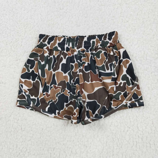 Kids brown camo summer yoga shorts