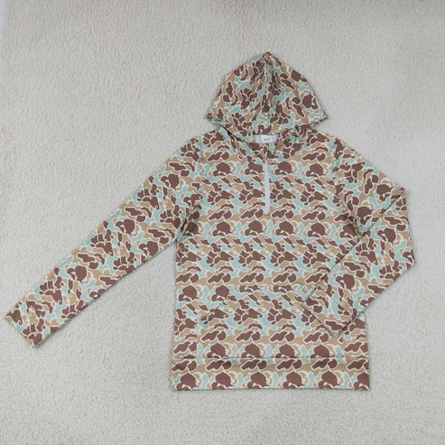 Adult women pink blue camo long sleeve hoodie top