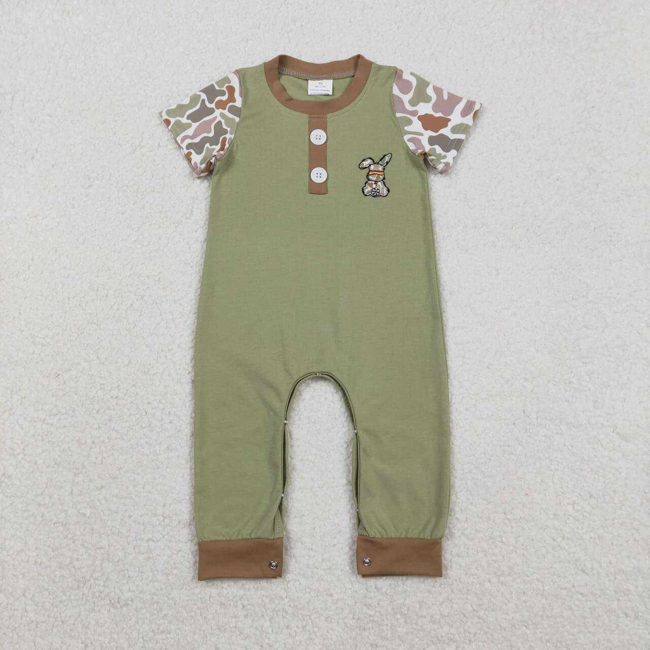 Easter embroidery camo bunny boys long sleeve romper