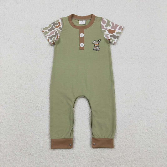Easter embroidery camo bunny boys long sleeve romper