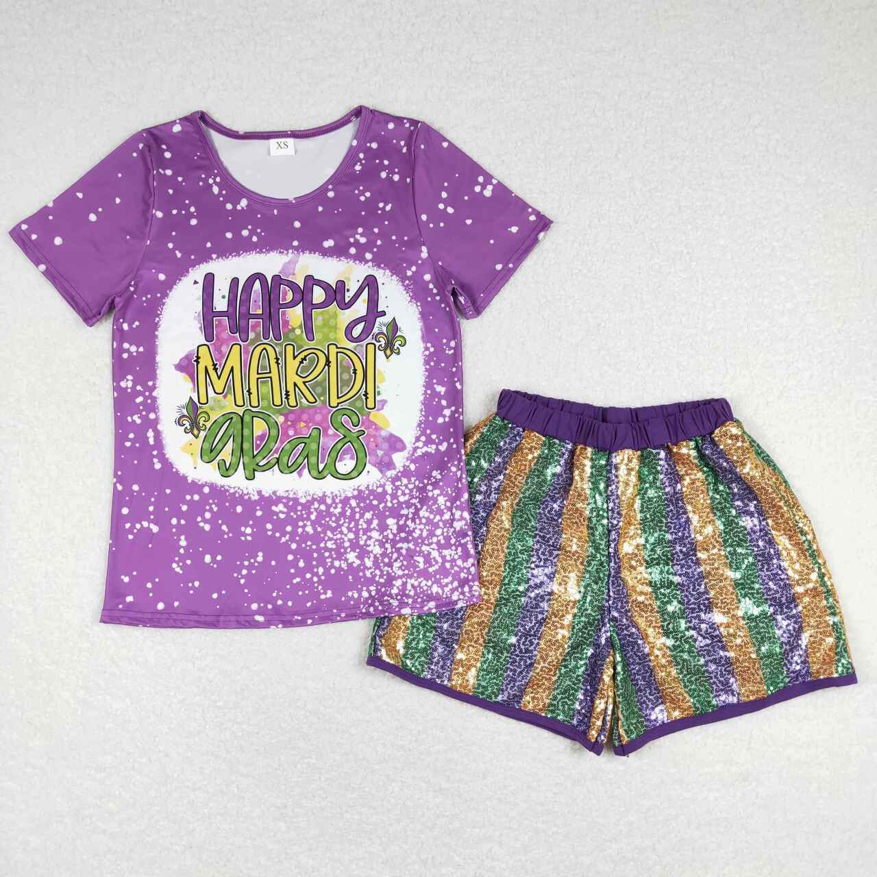 Adult women Mardi Gras shirt sequins shorts outfit