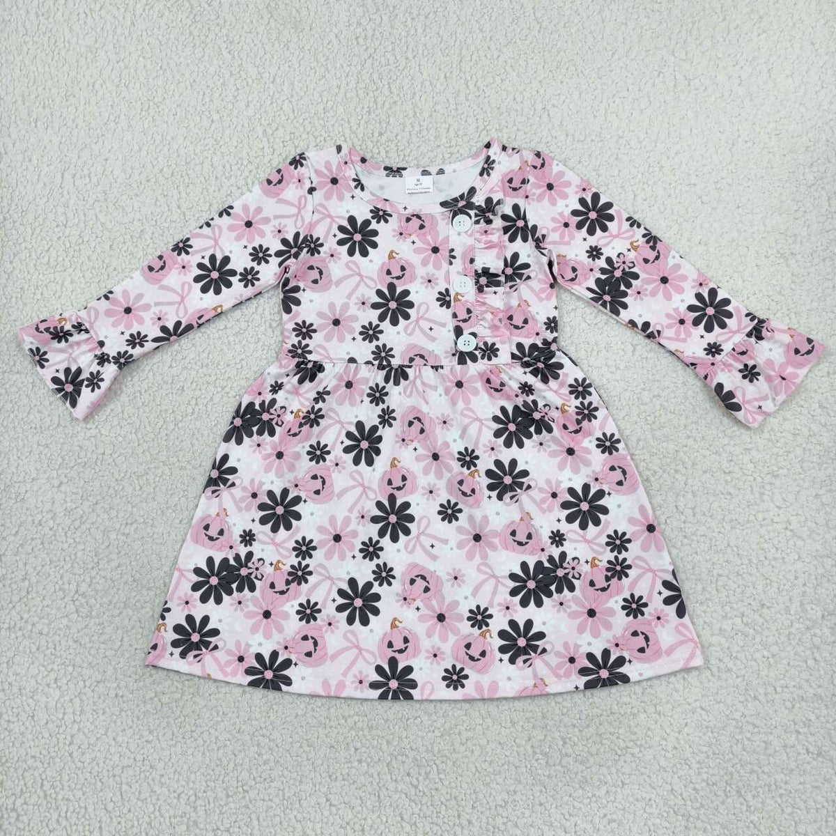 Halloween pumpkins print girls long sleeve dress