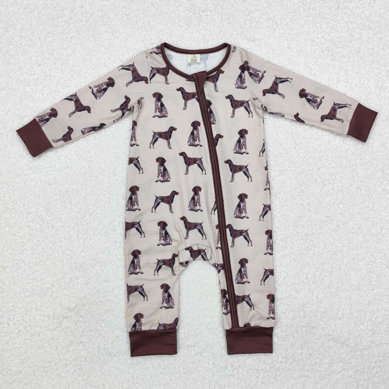 Toddle baby boy hunting dog long sleeve bamboo zip romper