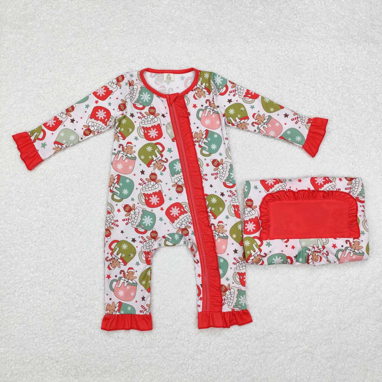 Wholesale kids girls Christmas cup candy cane winter bamboo romper