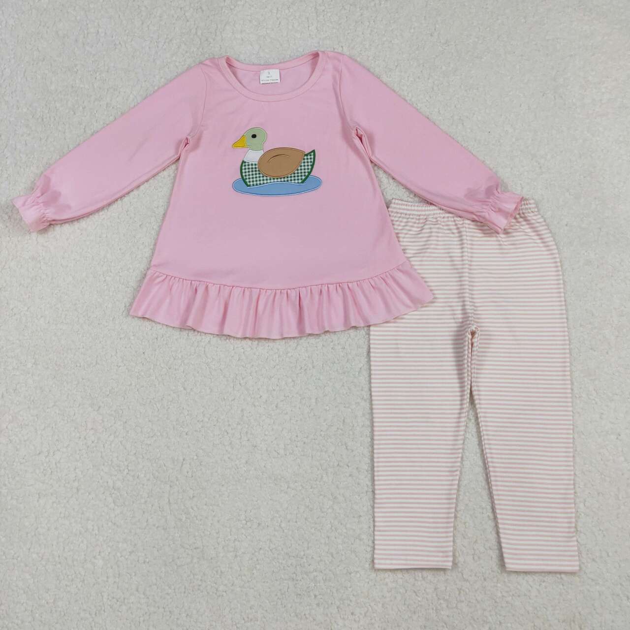 Embroidery Mallard duck kids girls matching outfit set