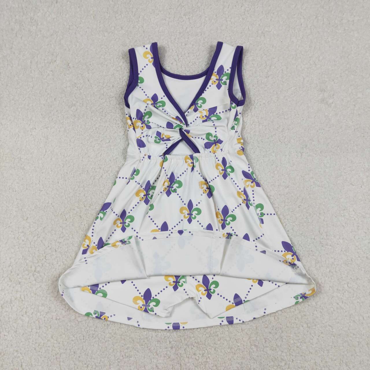 Mardi Gras bow design girls yoga dress