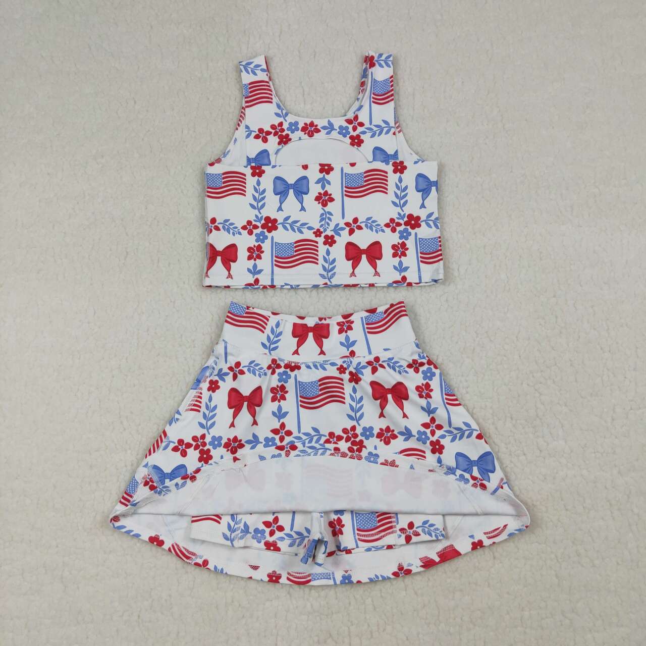 America flag design toddle baby girls active wear yoga skirt set