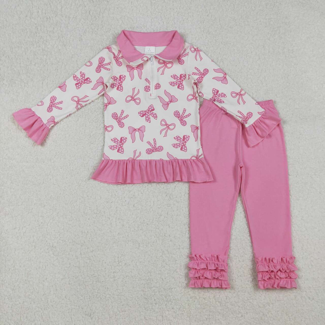 Pink bow shirt matching pants design girls spring fall outfit