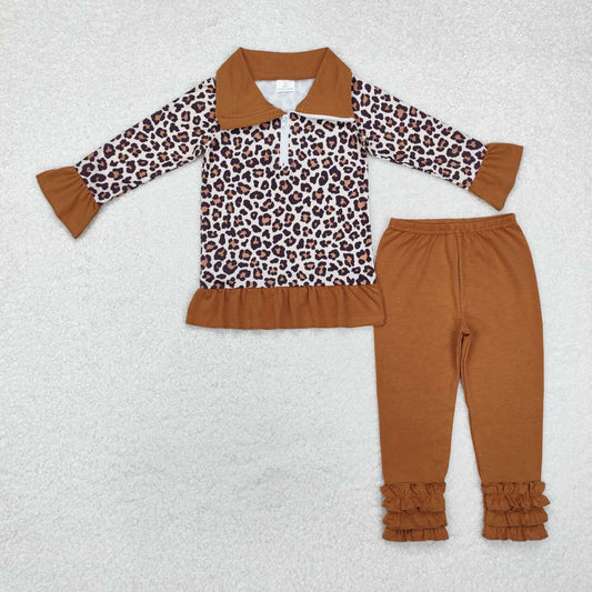 Girls brown cheetah top matching leggings clothes