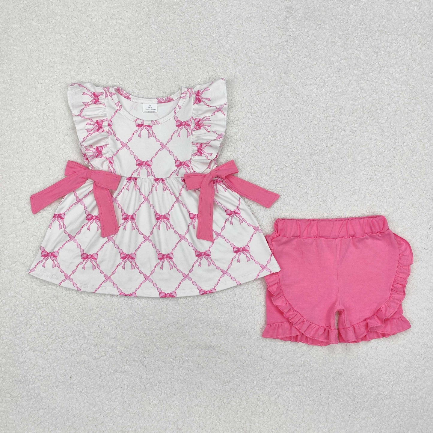 Baby girl pink bow matching outfit