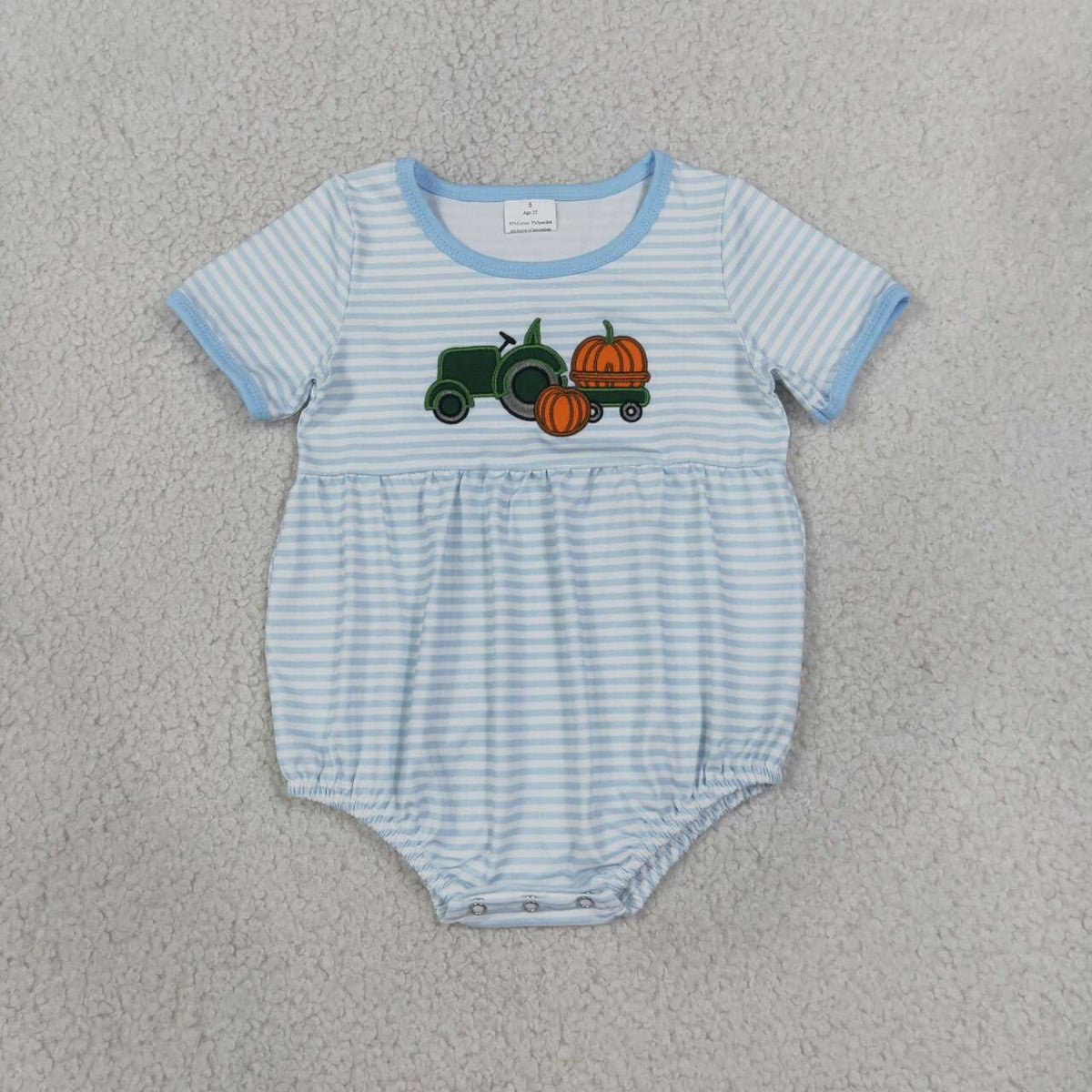 Toddle baby boy fall pumpkins truck embroidery design romper