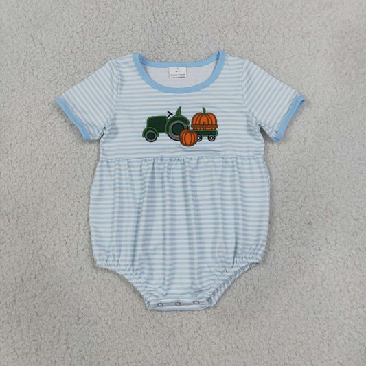 Toddle baby boy fall pumpkins truck embroidery design romper
