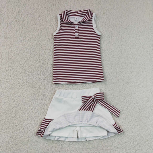 Brown stripes top matching skirt toddle baby girls yoga outfit
