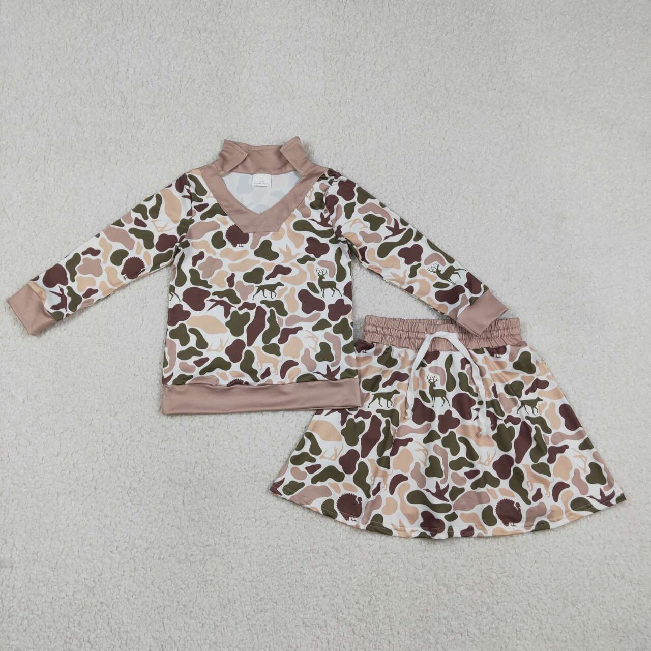 Deer camo pullover matching skirt girls long sleeve outfit