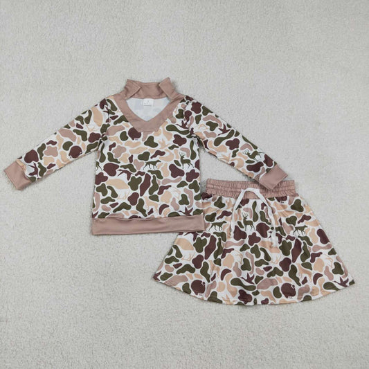 Deer camo pullover matching skirt girls long sleeve outfit