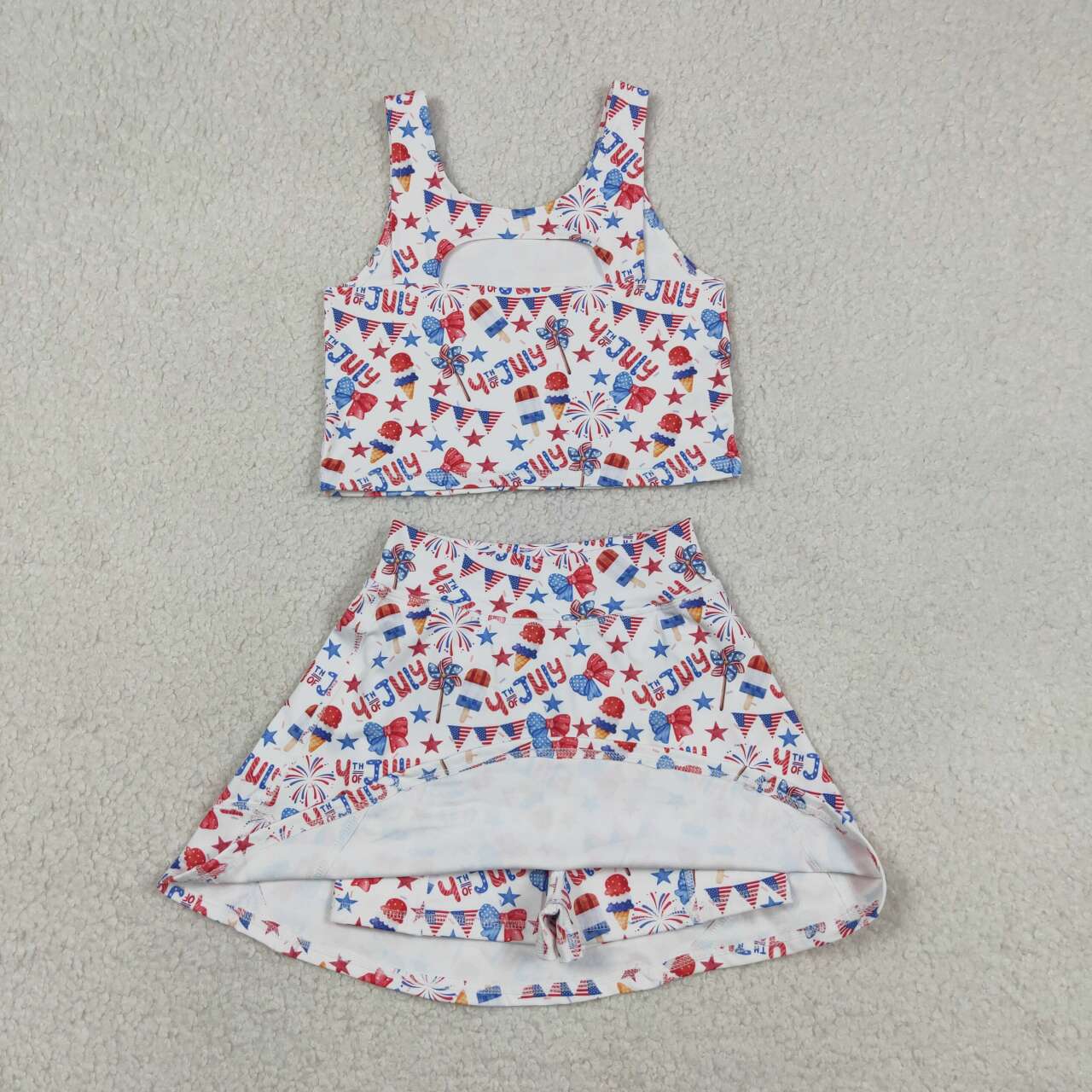 July 4th tank top matching skirt girls active wear yoga outfit