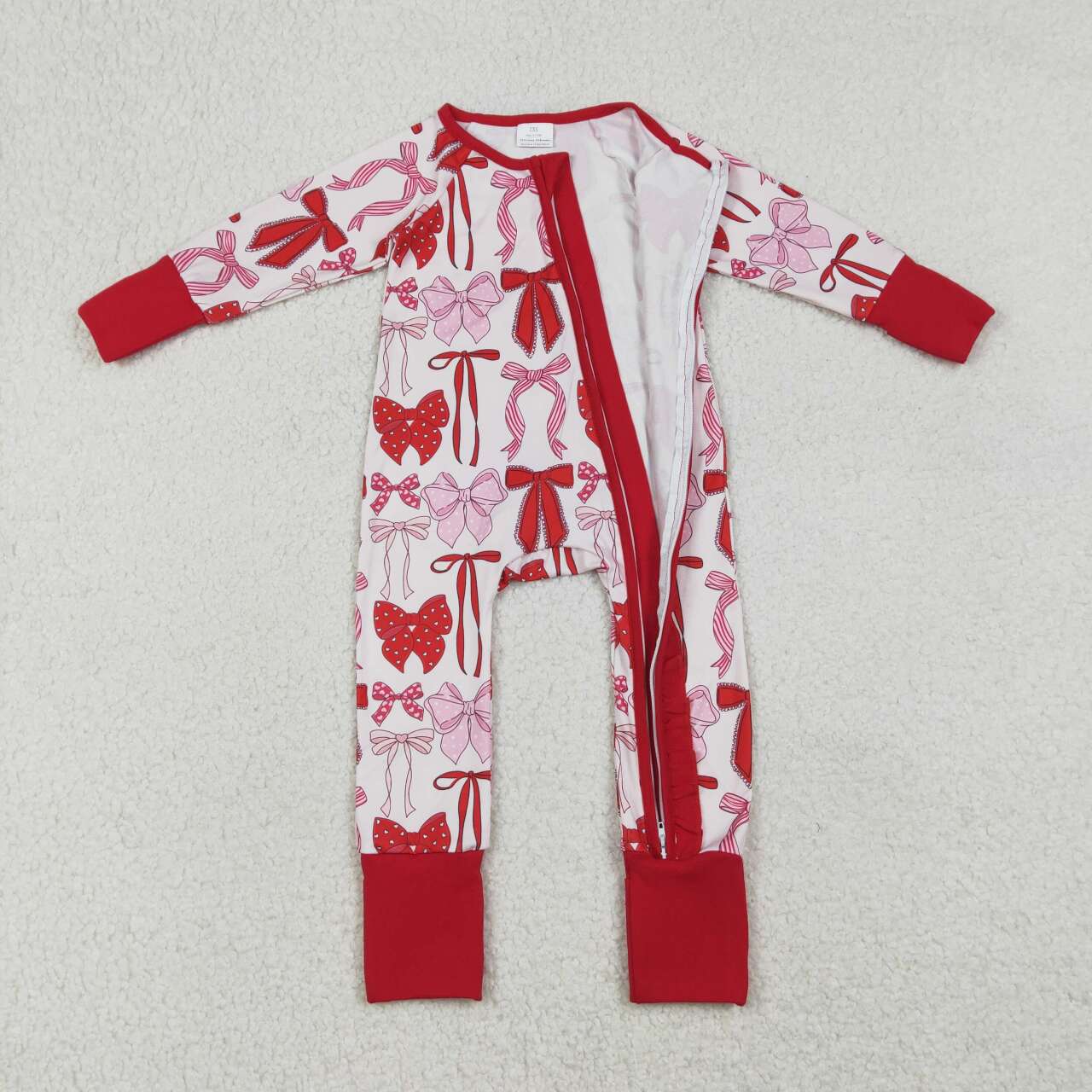 Toddle girls pink red bow design long sleeve romper